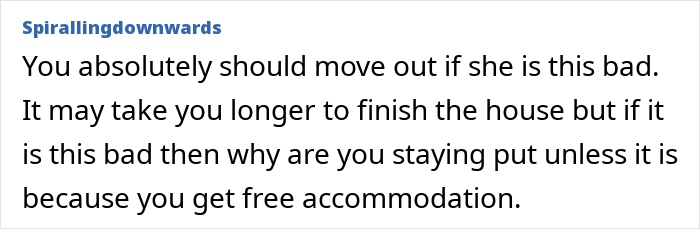 Comment discussing living situation and advice, related to a family conflict involving denied grandchildren.