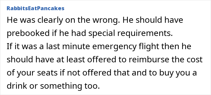 Comment discussing seat switch refusals and planning for overweight travelers' needs.