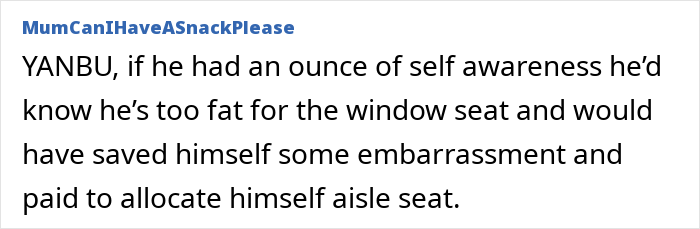 Text from a forum discussing the issue of switching seats with an overweight traveler.
