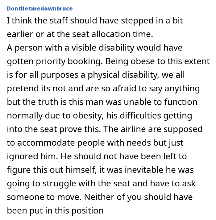 Commentary on seat allocation issues for overweight passengers.