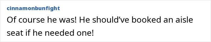 Comment discussing seat booking preferences for an overweight traveler.