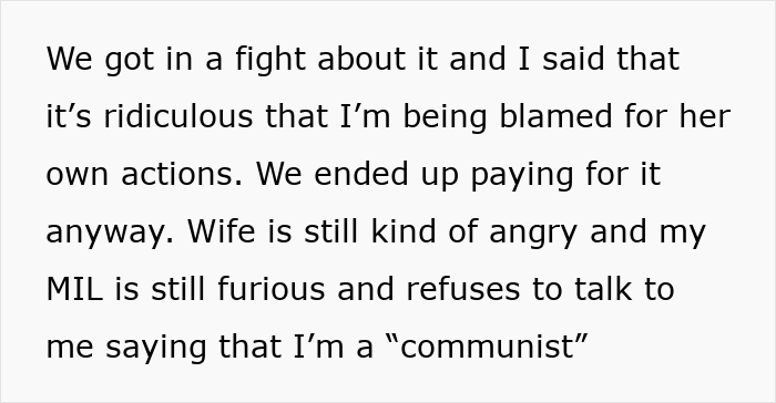 Text from a story about a MIL demanding payment for a hospital bill due to breaking a gift. Text from a story about a MIL demanding payment for a hospital bill due to breaking a gift.