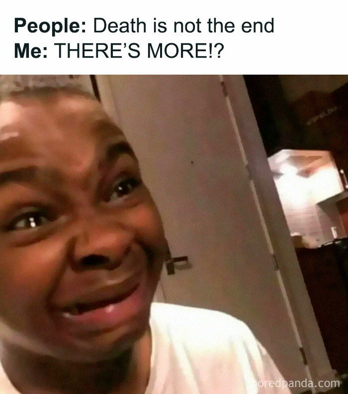 A surprised person reacting to a meme from IG account "Diary Introverts" about life and existential questions.