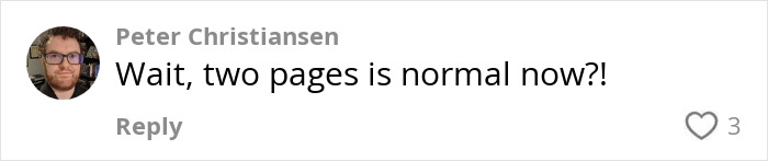 Comment questioning two-page r&eacute;sum&eacute;s, highlighting common mistakes in 2025.