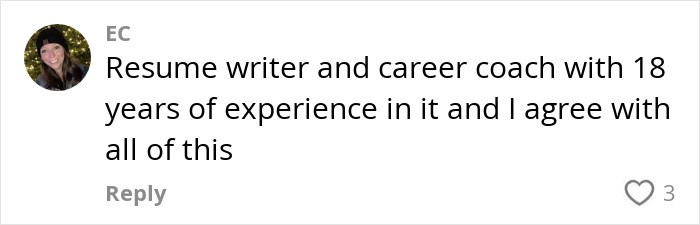 Career coach comment on resume writing advice, agreeing with insights and common mistakes to avoid in 2025.