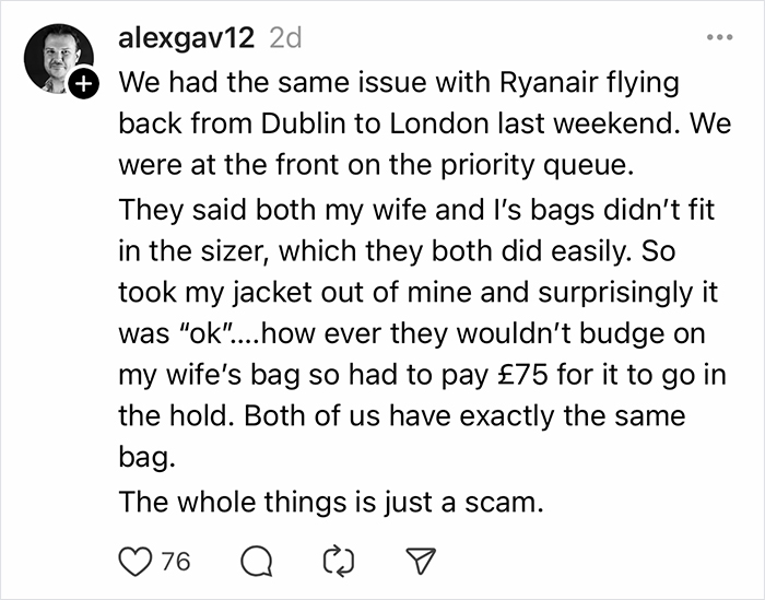 Woman’s Luggage Perfectly Fits The Required Size, Has To Pay Extra Or Not Fly Woman’s Luggage Perfectly Fits The Required Size, Has To Pay Extra Or Not Fly