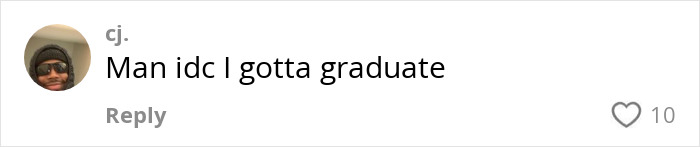 A comment about prioritizing graduation over environmental concerns related to AI use, with a user avatar and 10 likes.