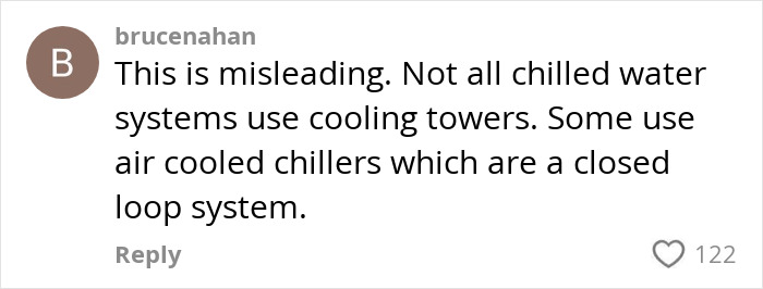Comment discusses cooling towers and air-cooled chillers in chilled water systems.