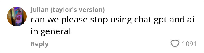 Comment against AI usage, expressing environmental concerns.