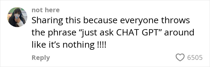 Woman comments on AI environmental impact, criticizing casual use of AI phrases, highlighting concerns.