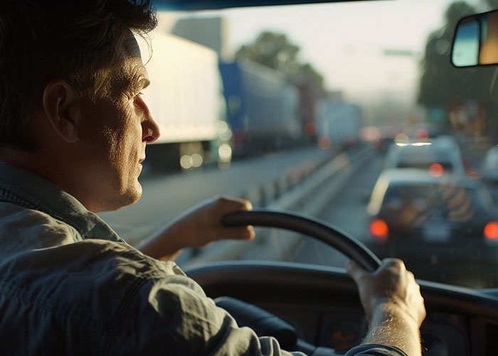 Man driving on a busy road, symbolizing a small town incident no one discusses.