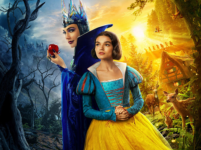 Snow White and the Evil Queen stand in a magical forest setting, highlighting a Disney event's theme.