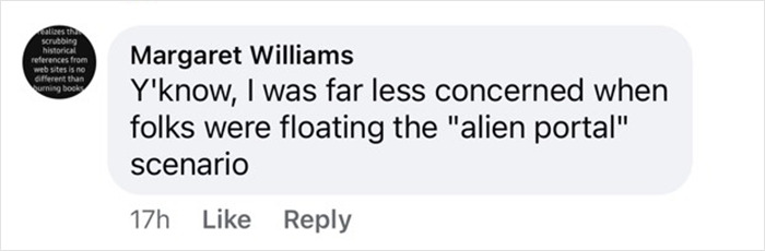 Comment on mysterious spiral skies over UK, mentioning "alien portal" scenario.