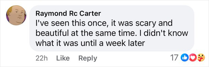 Facebook comment about a mysterious spiral sighting, with reactions and engagement.