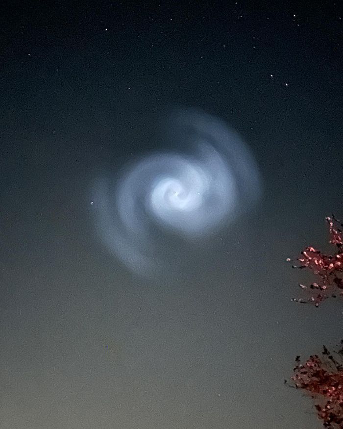 Mysterious spiral pattern in the night sky above the UK.