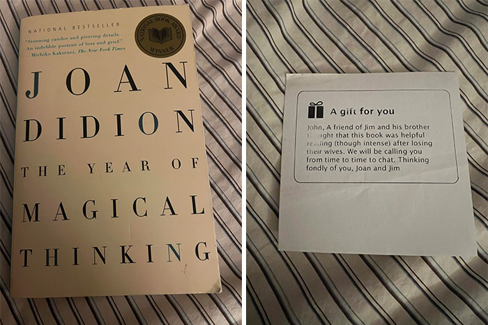 Book lovers share a cool bookmark on "The Year of Magical Thinking" by Joan Didion, with a personalized gift message.