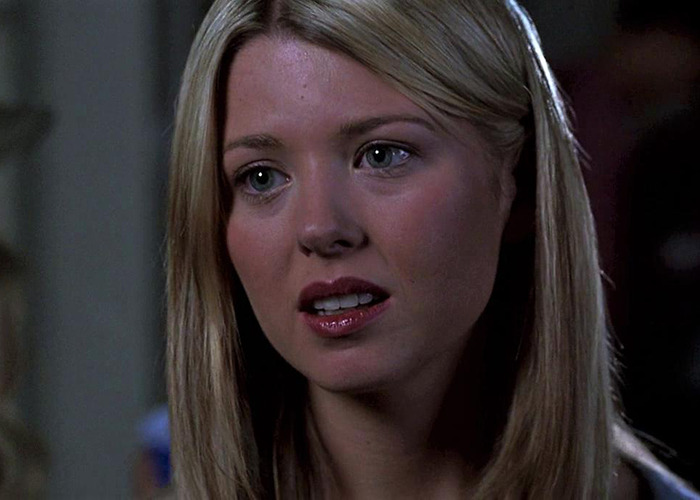 Blonde woman with straight hair at a movie premiere, related to American Pie.