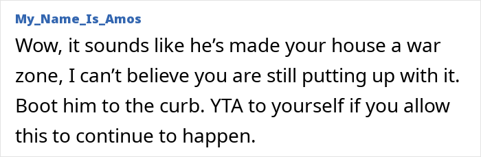 Comment from user criticizing a messy living situation between siblings, suggesting action. Comment from user criticizing a messy living situation between siblings, suggesting action.
