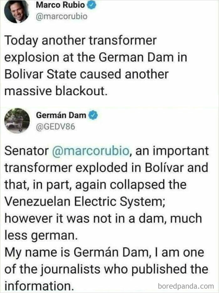 Two tweets discussing a transformer explosion in Bolívar; a journalist clarifies details to a senator.