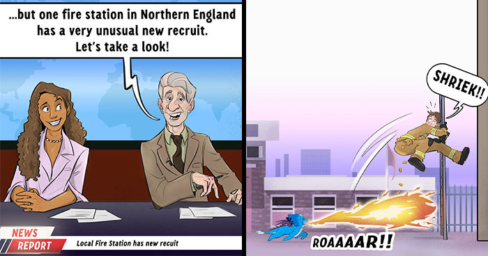 I Wondered What A Firefighter And A Dragon Team-Up Would Look Like, So I Drew It