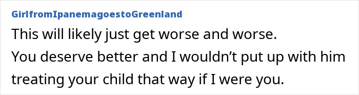 Text critique on a boyfriend's laziness and treatment of a woman's son.