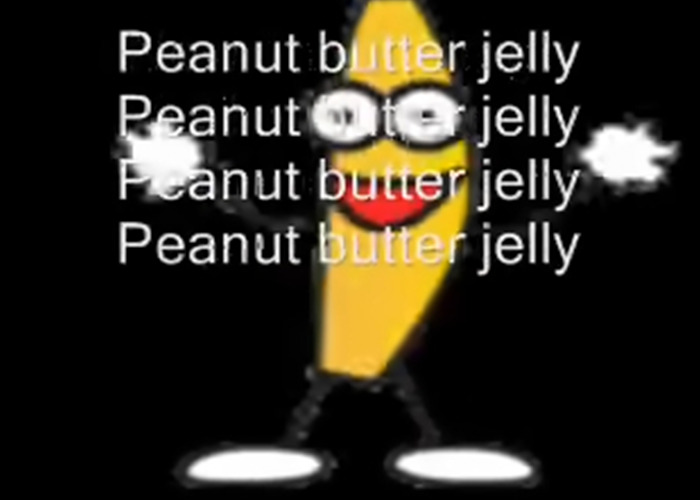 Cartoon banana with arms, wearing sunglasses, with text "Peanut butter jelly", referencing influencer's unsettling facts.