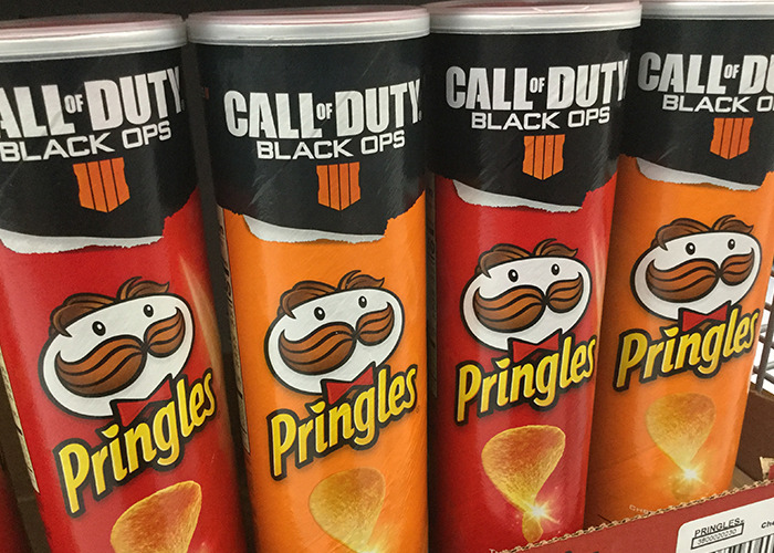 Pringles cans with Call of Duty Black Ops branding, featuring unusual design collaboration.