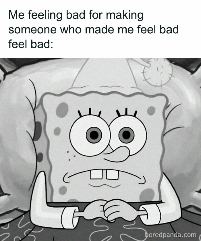 SpongeBob lying in bed with a worried expression, showcasing a hilarious random meme moment.
