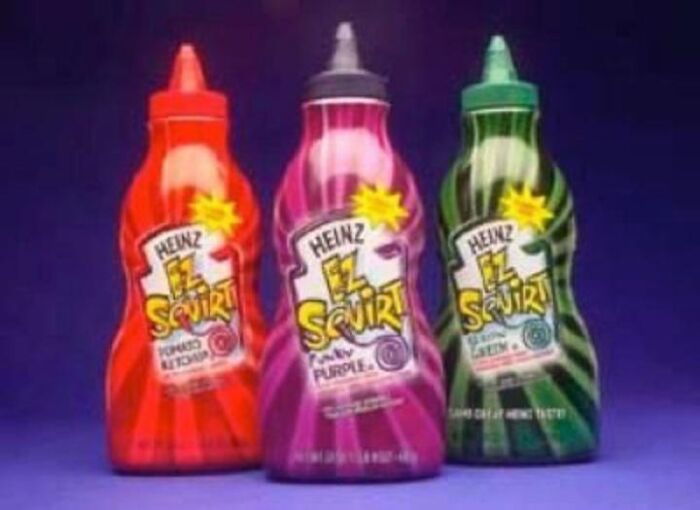Heinz EZ Squirt colorful ketchup bottles, a nostalgic discontinued product longed for a glorious comeback.