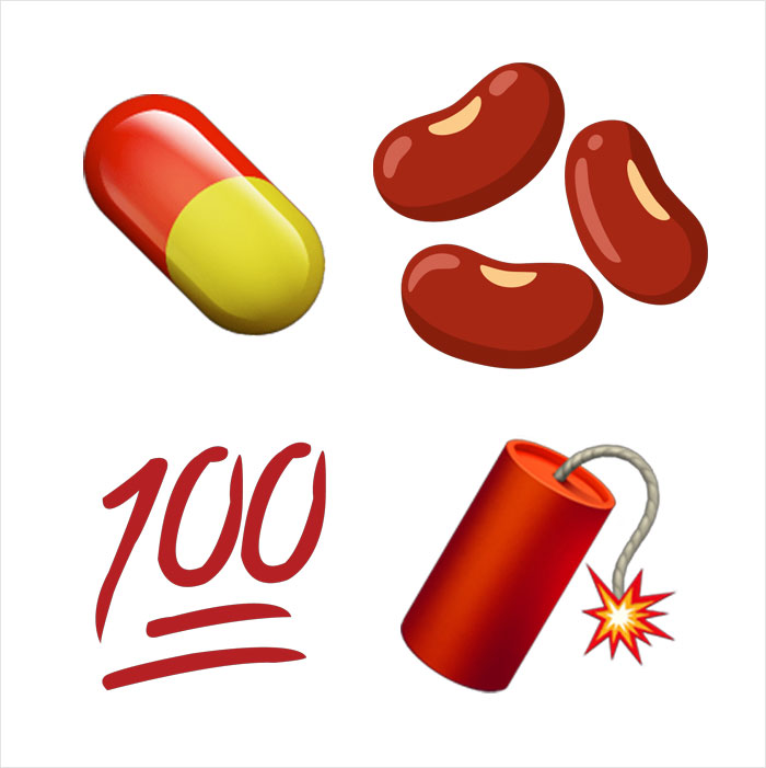 Emojis including pill, beans, 100, and dynamite discussed in TV show "Adolescence".