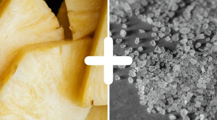 Slices of pineapple paired with salt, showcasing a weird food combo idea.