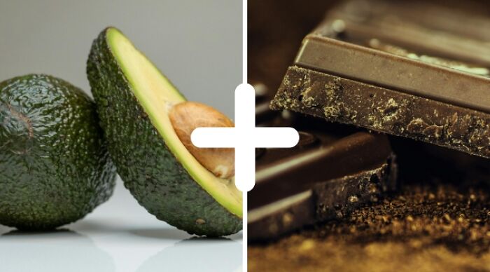 Avocado and chocolate combo as a creative food idea experiment.