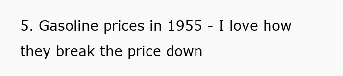 Text about gasoline prices in 1955 highlighting price breakdown, reflecting past American life.