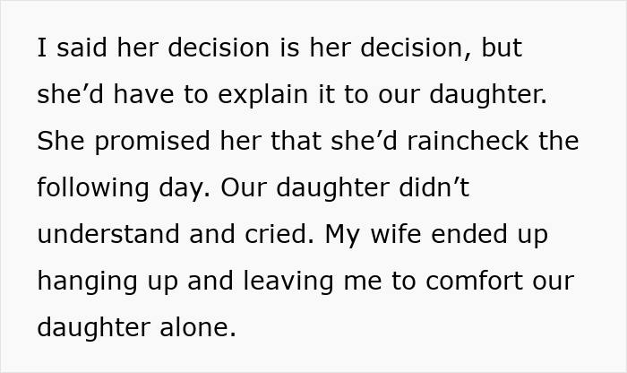 Text discussing husband's skepticism about wife's bug bite explanation.