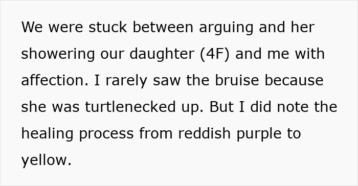 Text describes a husband noticing a bruise on his wife's neck healing over time.