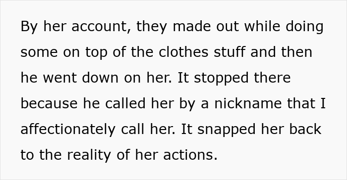 Text detailing a wife's confession about the events during a work retreat, involving physical intimacy and a hickey.