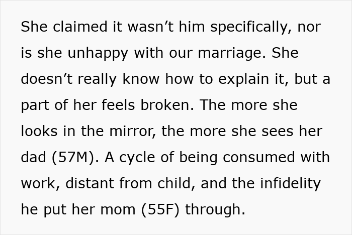 Text on marital infidelity and personal struggles, discussing feelings of unhappiness and brokenness in a relationship.