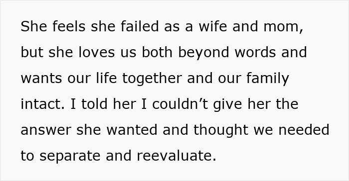 Text on a white background about a couple's relationship issues leading to separation and reevaluation.