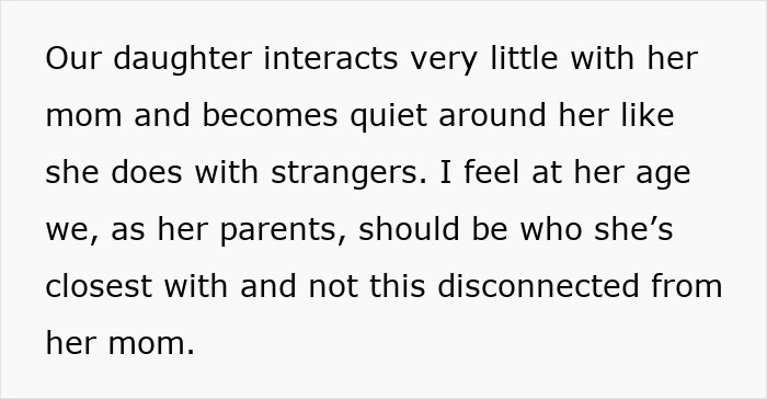 Text image about a daughter's distant behavior with her mom, showing disconnection between mother and child.