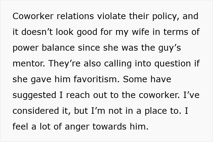 Text discussing coworker relations policy violations and power balance issues.