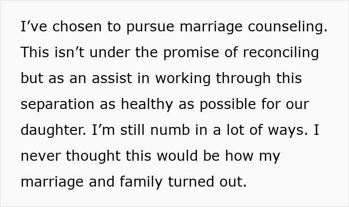 Text discussing pursuing marriage counseling after a separation.