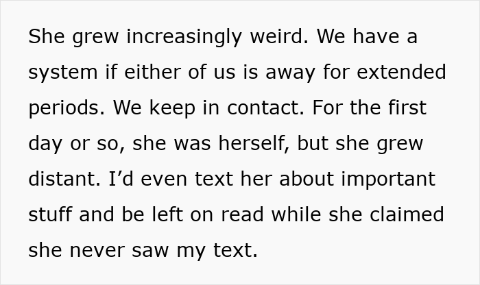 Text conversation reveals wife growing distant during work retreat.