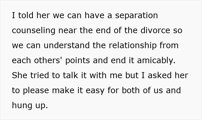 Text about divorce counseling and amicable separation discussions in a challenging marriage.