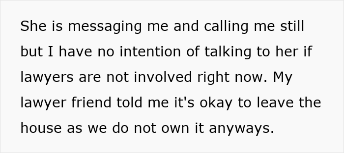 Text about divorce and legal advice, emphasizing communication breakdown in a relationship.