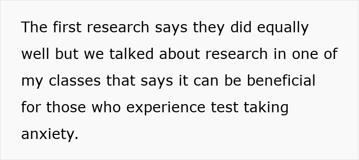 Text about research findings suggesting benefits for test anxiety in students.
