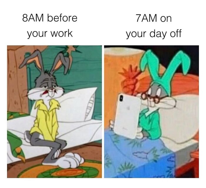 Up Early, Fully Awake
Workday vs Lazy Day
Same Bunny, Different Mood
Morning Struggles vs Chill
The Weekend Glow-Up
When Plans Change
Deadline Energy vs Relaxation
Sleep Mode Activated
Clock Confusion Chronicles
Mood Shift Moments