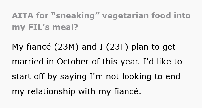 Text discussing whether it's wrong to sneak vegetarian food into father-in-law's meal.