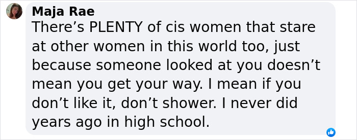 Text comment discussing perspectives on women in locker rooms.