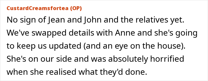 Text screenshot discussing a woman discovering neighbors in her late mother's house.