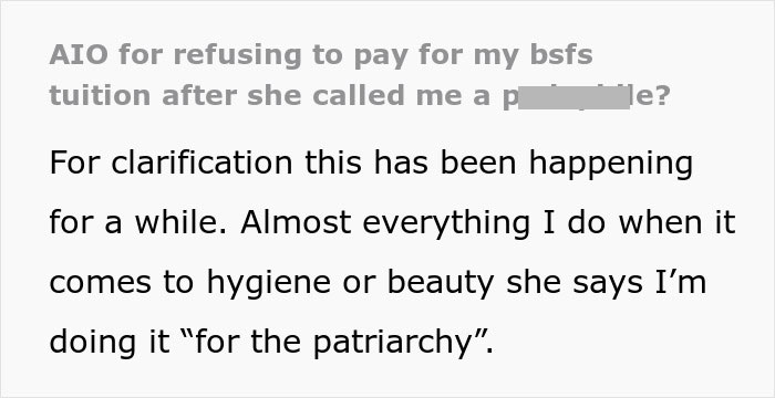 Text discussing friendship issues and accusations related to hygiene practices.